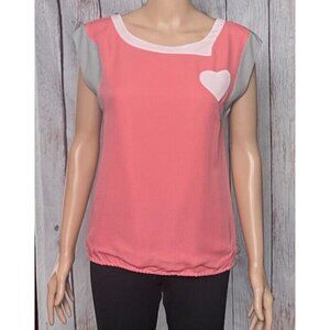 Cynthia Rowley Lightweight Summer Top Cap Sleeve Pink Heart Size 10